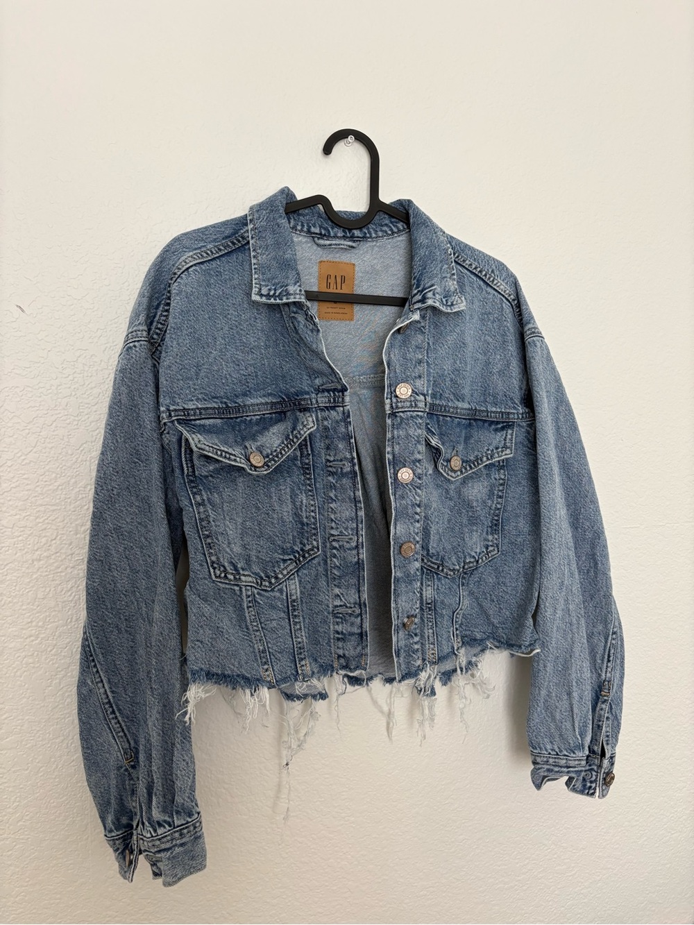 GAP Light Blue Cropped Distressed Denim Jacket